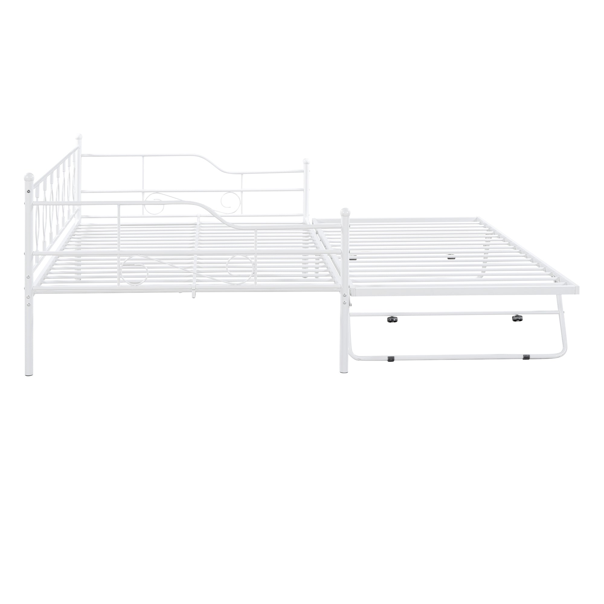 Full Size Metal Daybed with Twin Size Adjustable Trundle, Portable Folding Trundle, White(OLC SKU:MF293730AAK)