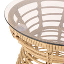 San Pedro - Boho Style Side Table With Tempered Glass Top - Light Brown Rattan