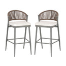 Outdoor Bar Height Metal Frame Counter Stools With Scallop Shaped Backrest & Water Resistant Cushions