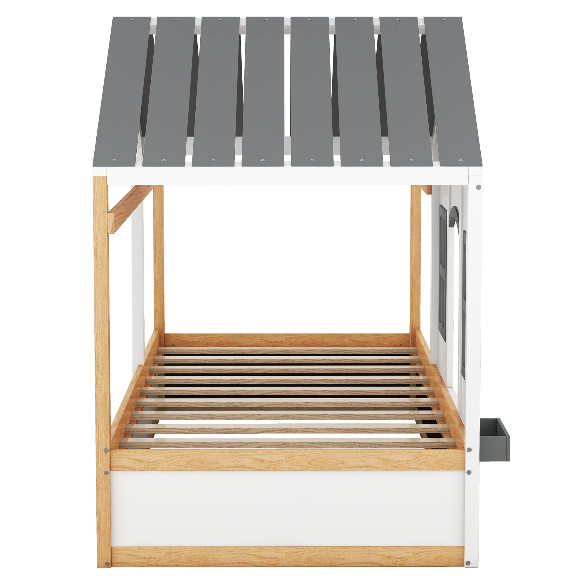 Twin Size House Shaped Canopy Bed with Black Roof and White Window,Blackboard and Little Shelf, White(Old SKU: WF294051AAK) - Atlantic Fine Furniture Melbourne FL