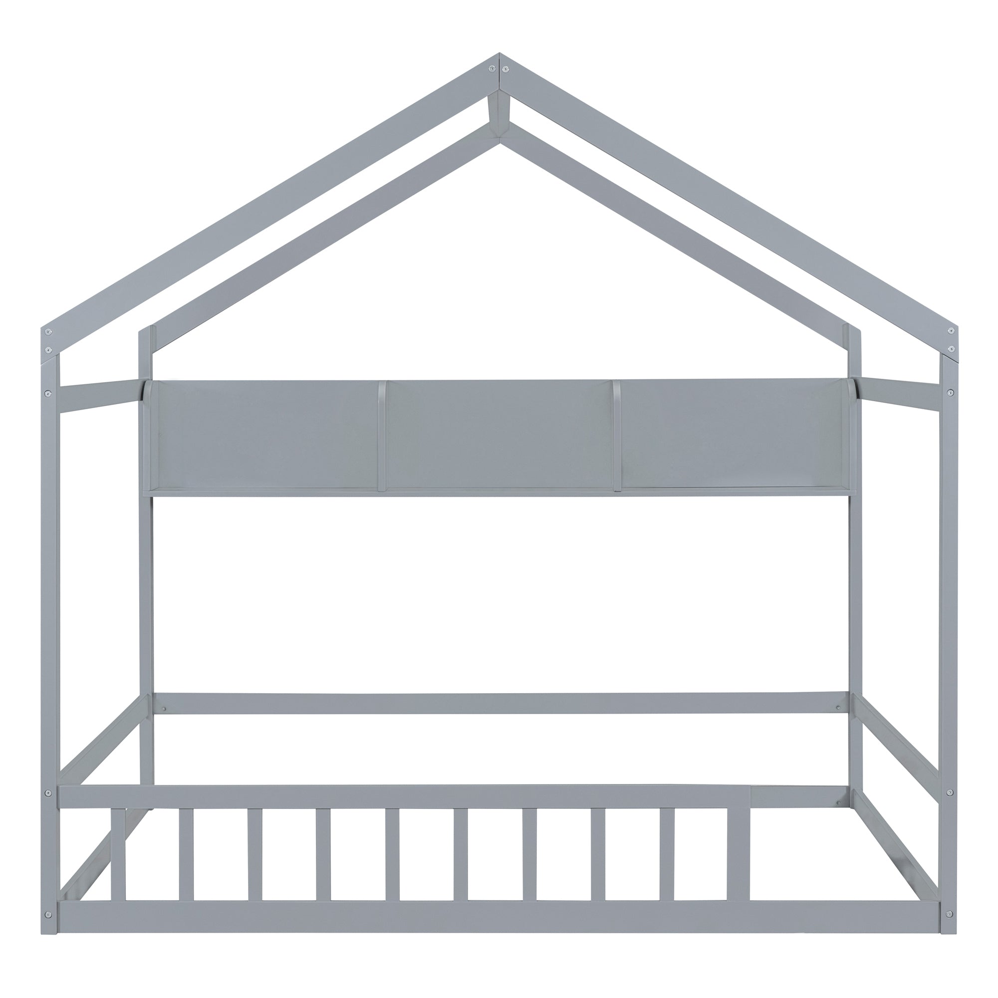 Wooden Full Size House Bed with Storage Shelf,Kids Bed with Fence and Roof, Gray - Atlantic Fine Furniture Melbourne FL