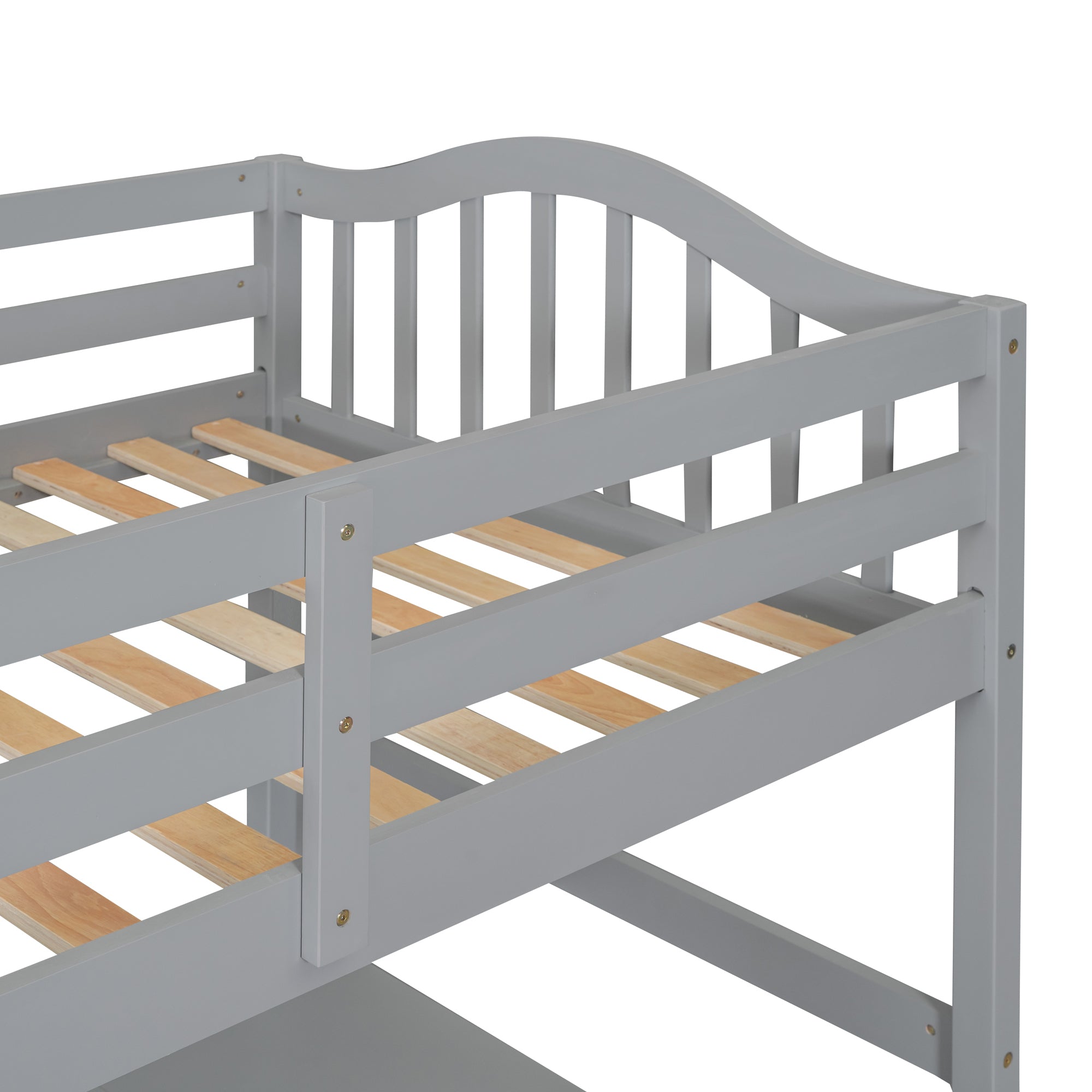 Twin size Loft Bed with Drawers, Cabinet, Shelves and Desk, Wooden Loft Bed with Desk - Gray(OLD SKU :LT000505AAE) - Atlantic Fine Furniture Melbourne FL