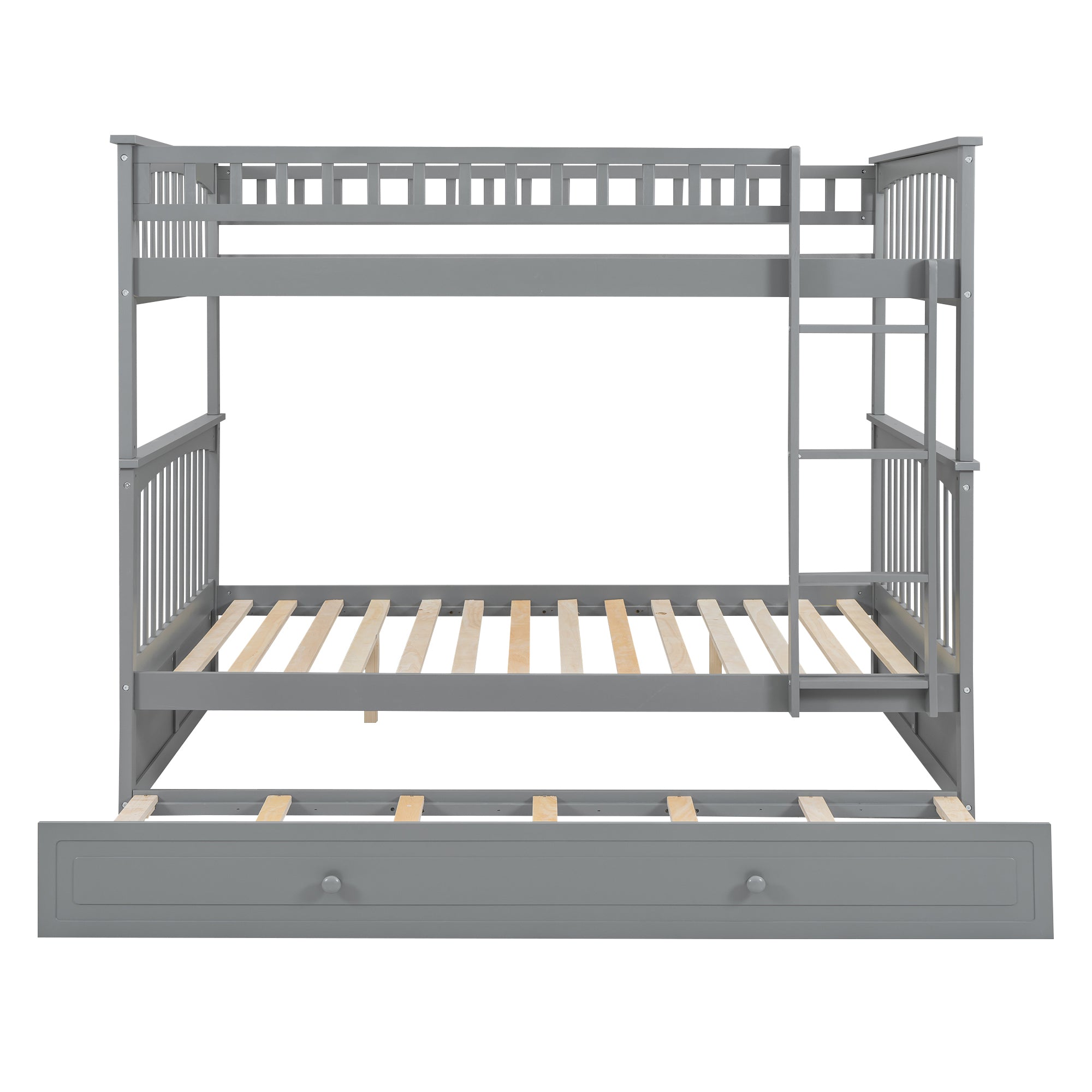 Full over Full Bunk Bed with Twin Size Trundle, Convertible Beds, Gray - Atlantic Fine Furniture Melbourne FL