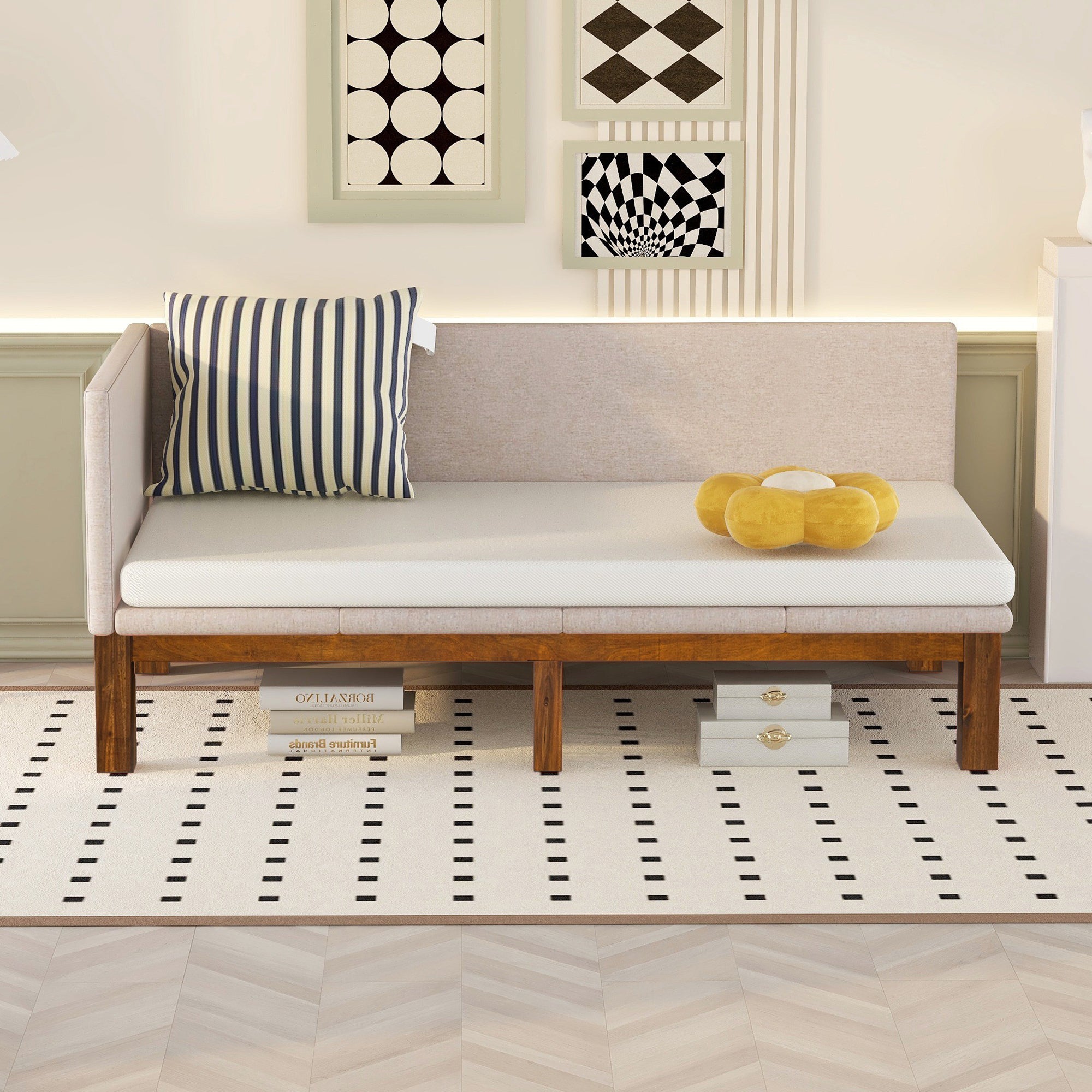 Upholstered Daybed/Sofa Bed Frame Twin Size Linen-Beige