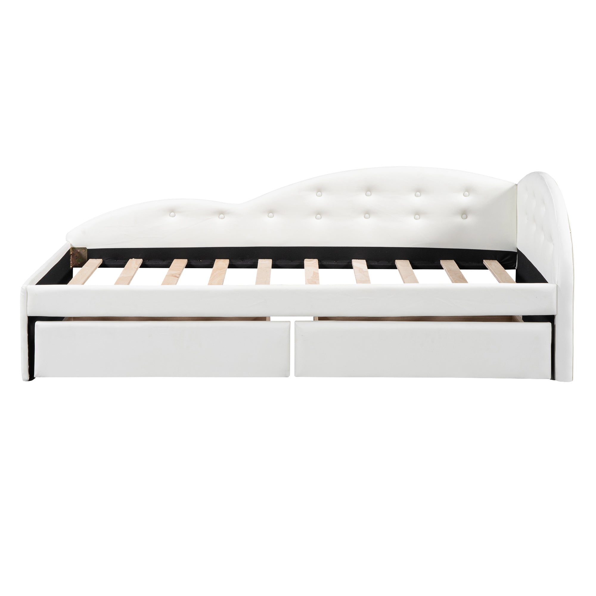 Twin Size PU Upholstered Tufted Daybed with Two Drawers and Cloud Shaped Guardrail, White - Atlantic Fine Furniture Melbourne FL