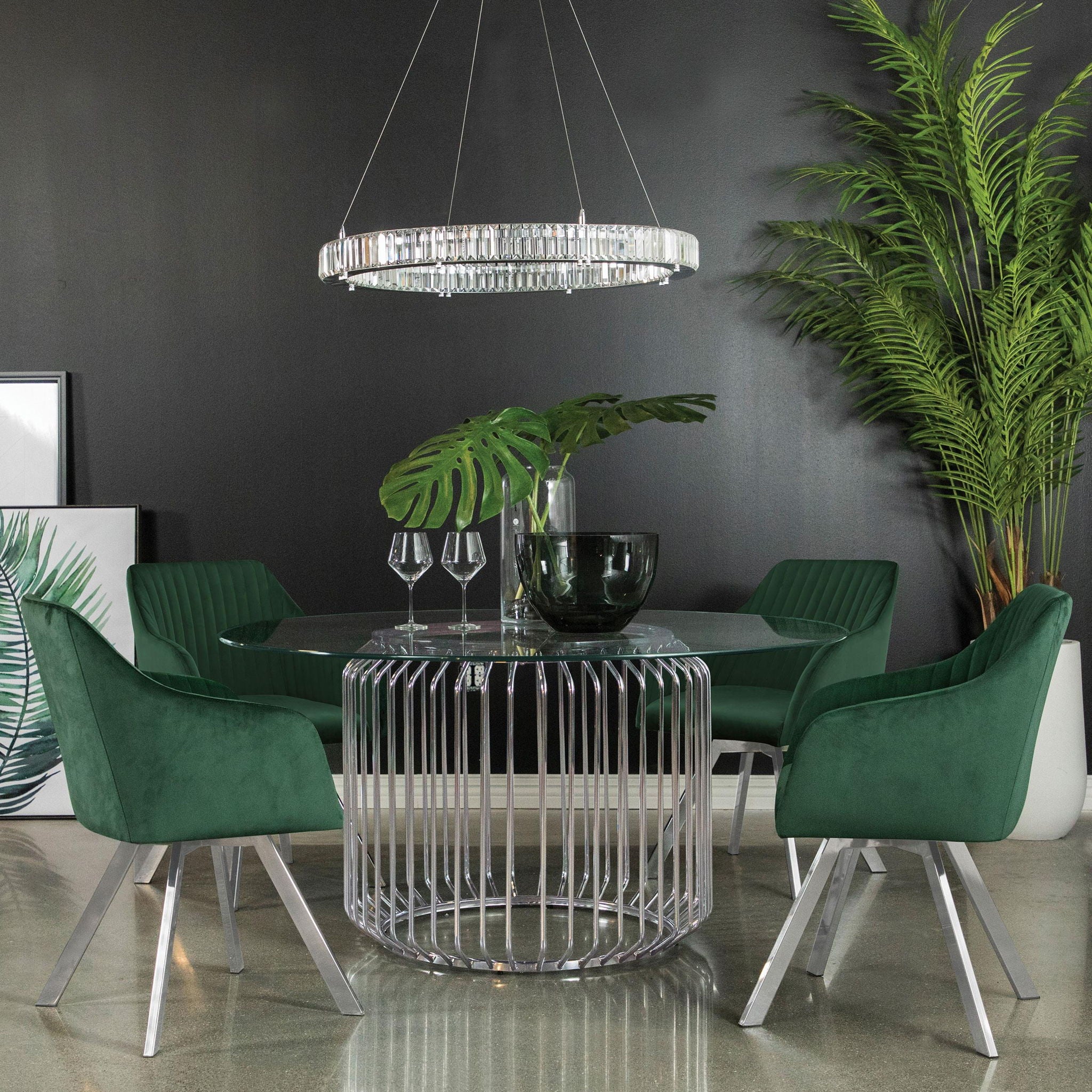 Arika Velvet Upholstered Swivel Dining Arm Chair Green - Atlantic Fine Furniture Melbourne FL