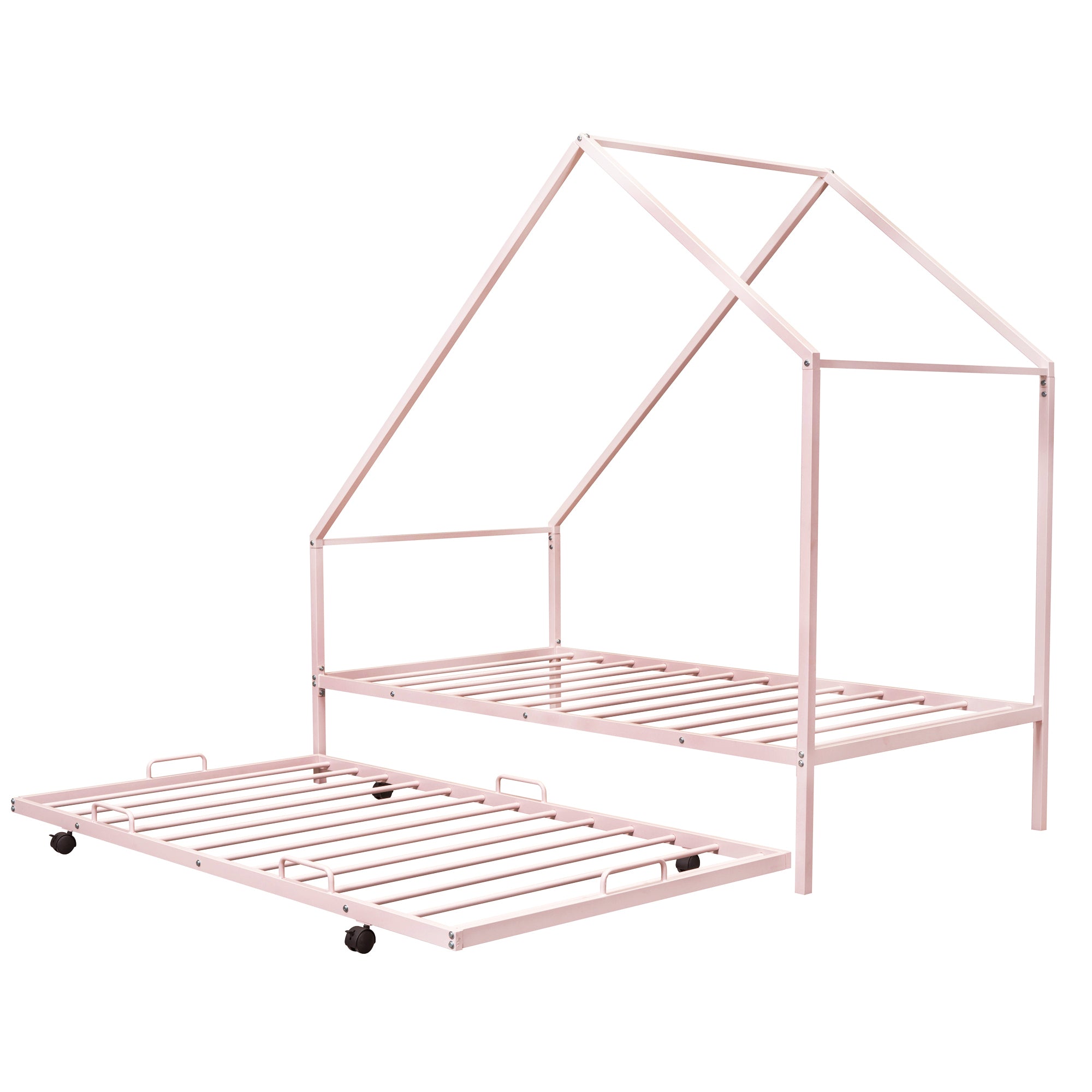 Metal House Bed With Trundle, Twin Size House Bed Pink - Atlantic Fine Furniture Melbourne FL
