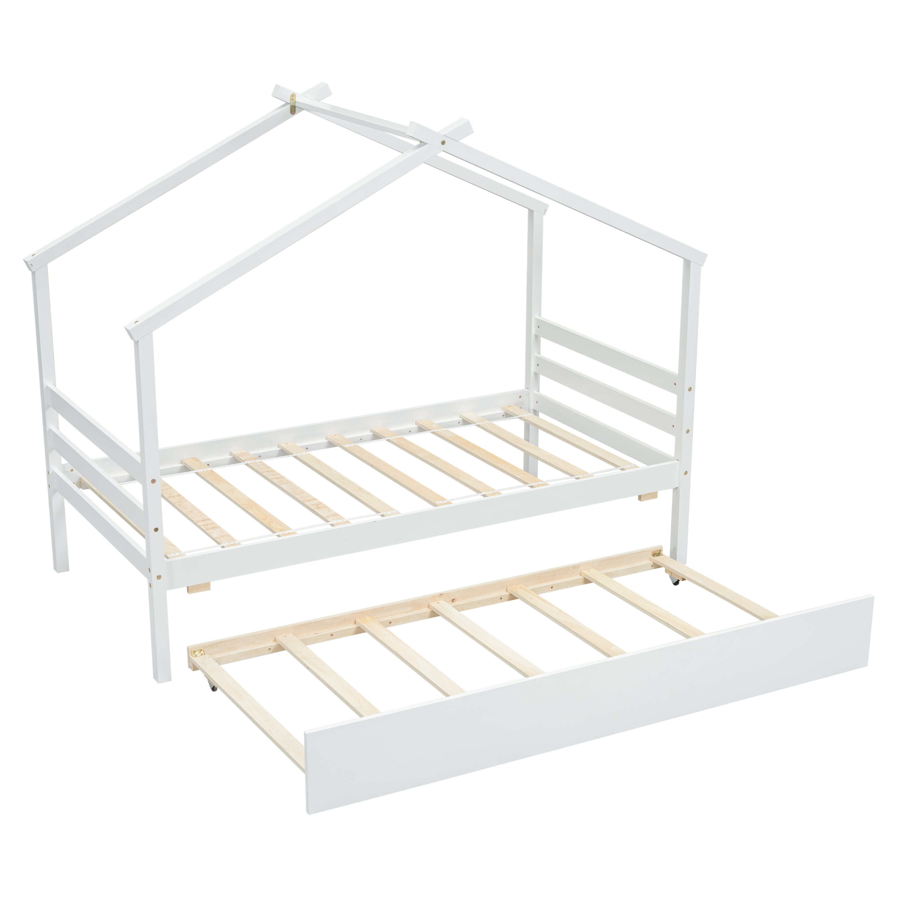 Twin Size House-shaped Bed with Trundle,White