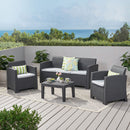 Velvora - Outdoor Wicker Set With 3 Seater Sofa, 2 Club Chairs, Coffee Table And Cushions - Brown