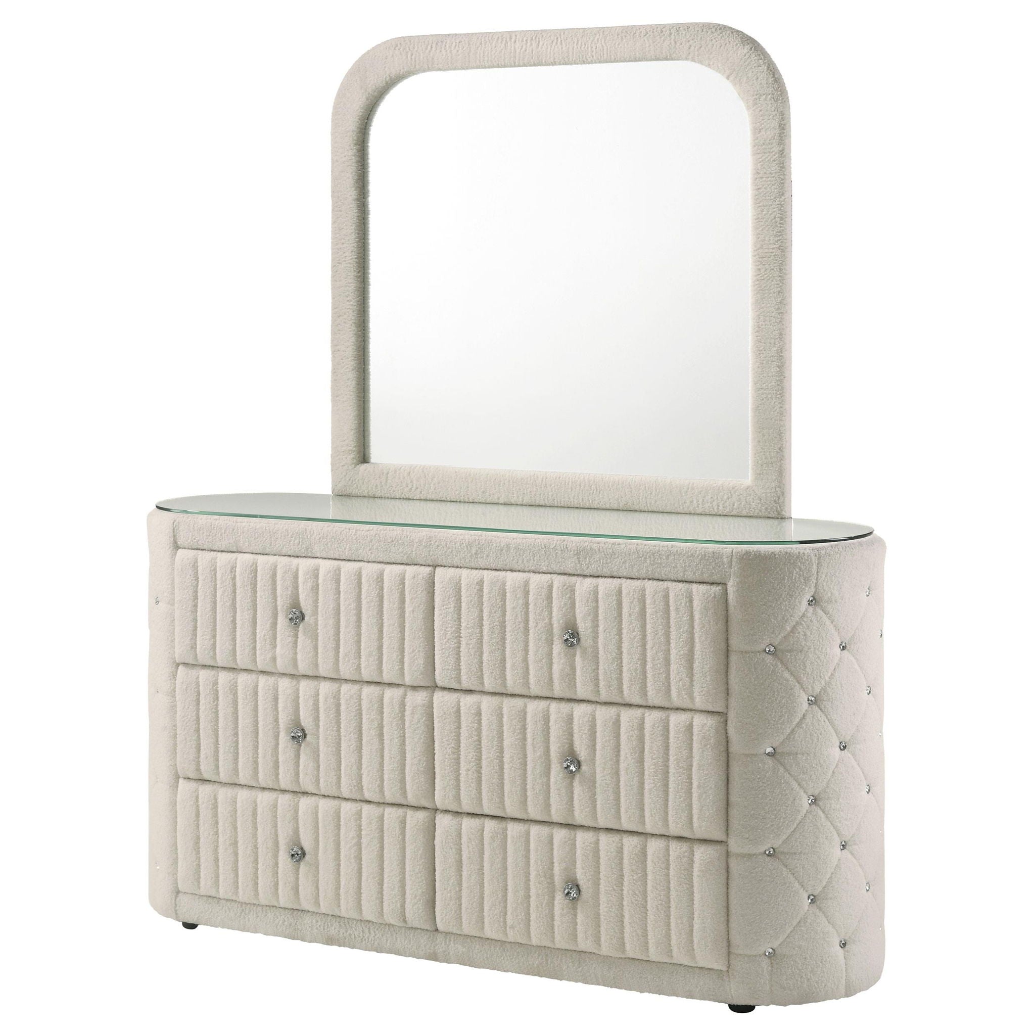 Sonya 6-drawer Upholstered Bedroom Dresser with Mirror Ivory