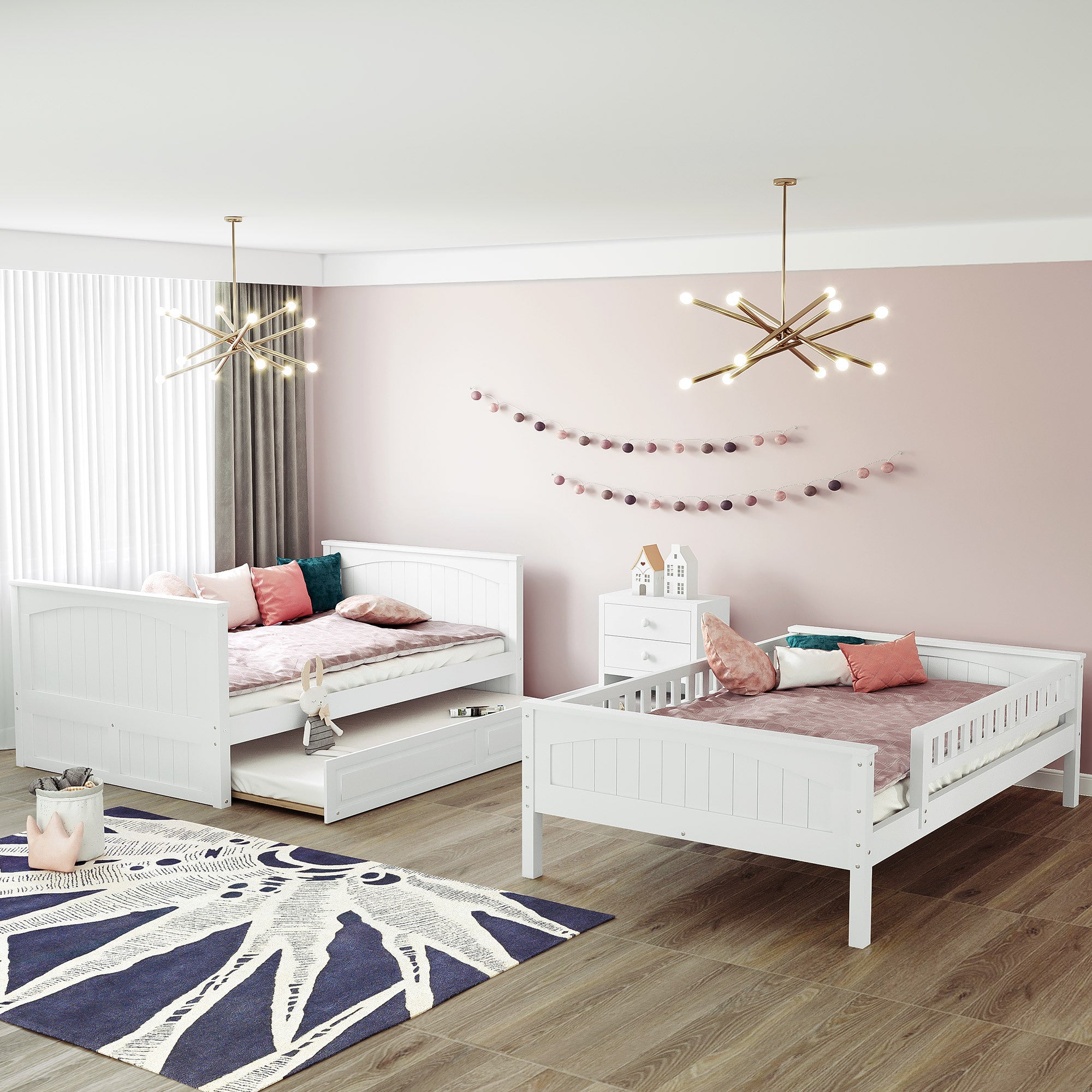 Full Over Full Bunk Bed with Twin Size Trundle, Pine Wood Bunk Bed with Guardrails, White (Old SKU:LP000044AAK) - Atlantic Fine Furniture Melbourne FL