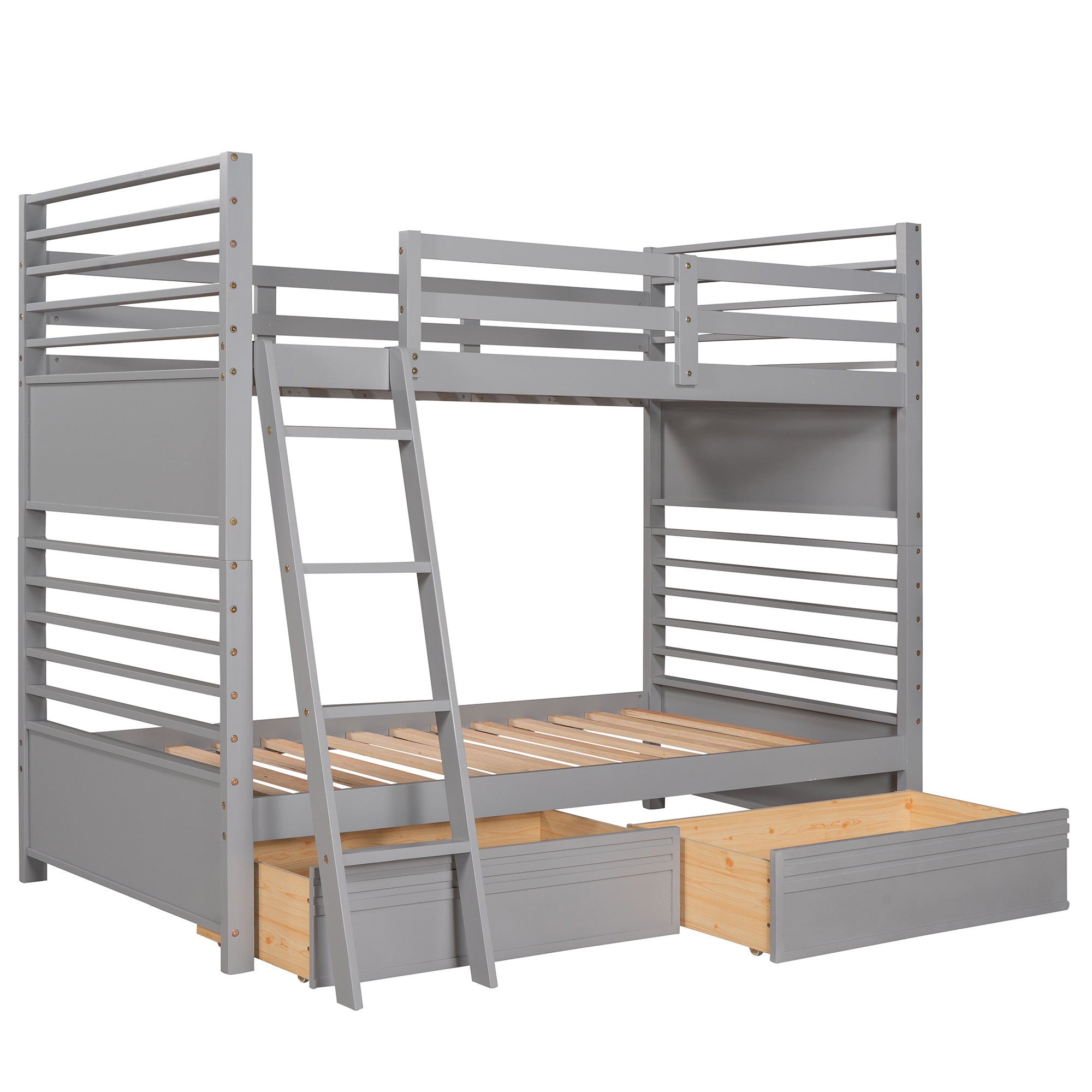 Twin over Twin Wood Bunk Bed with Two Drawers - Gray - Atlantic Fine Furniture Melbourne FL