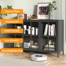 Modern Heavy Duty Metal Sideboard Buffet Cabinet With Storage, Adjustable Feet, Glass Doors, Steel - Black