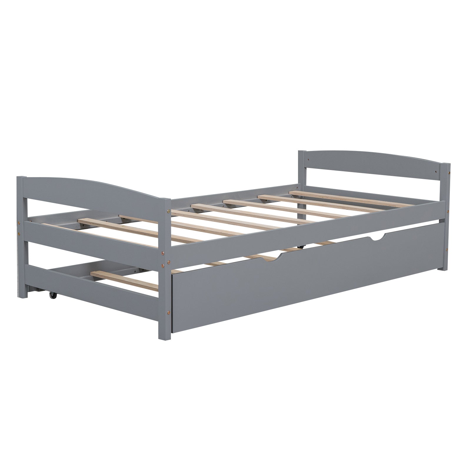 Twin Size Platform Bed with Twin Size Trundle, Gray - Atlantic Fine Furniture Melbourne FL