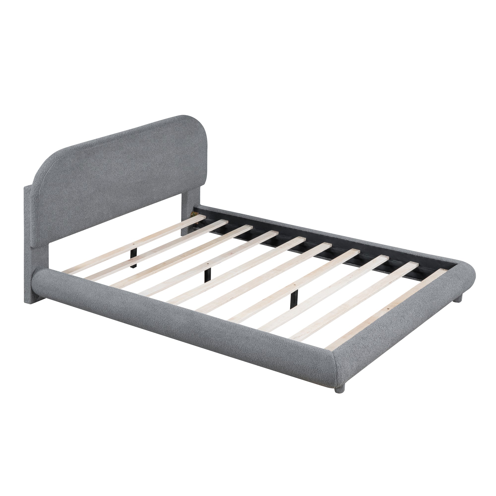 Teddy Fleece Full Size Upholstered Platform Bed with Thick Fabric, Solid Frame and Stylish Curve-shaped Design, Gray - Atlantic Fine Furniture Melbourne FL
