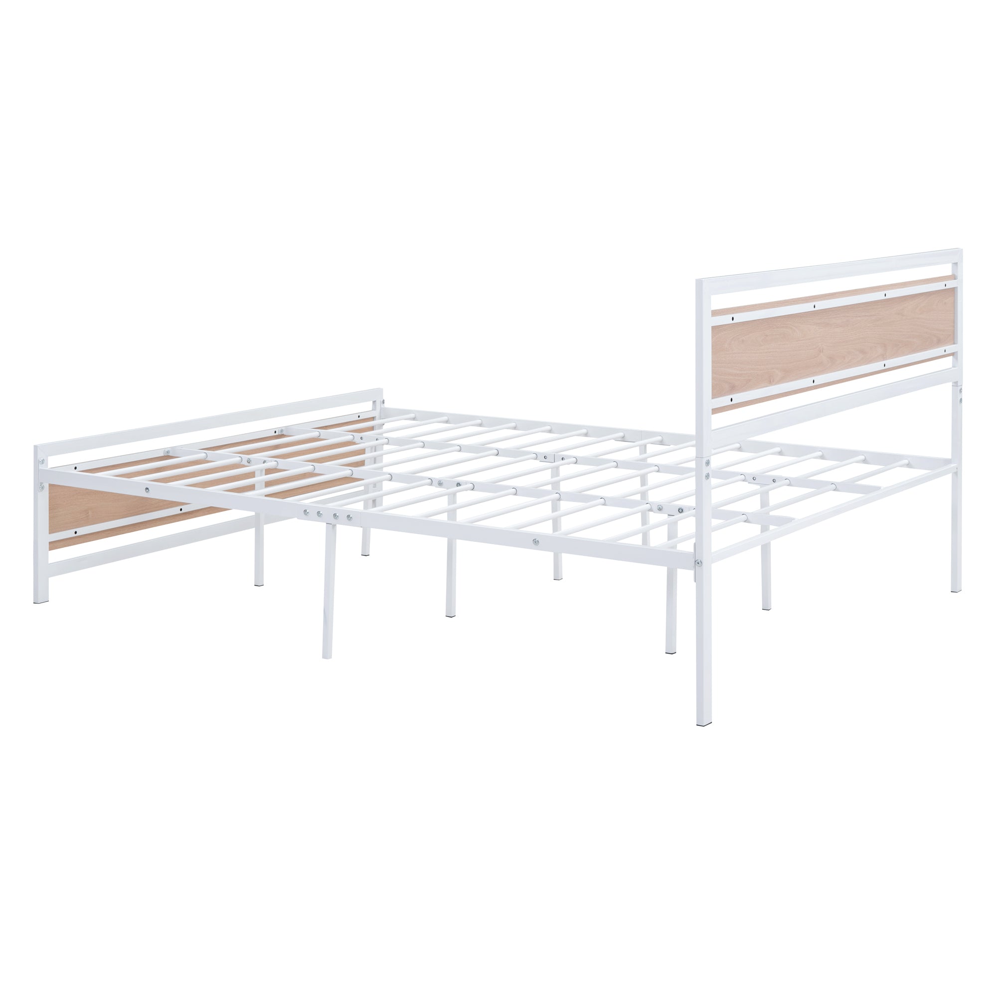 Queen Size Platform Bed, Metal and Wood Bed Frame with Headboard and Footboard , White - Atlantic Fine Furniture Melbourne FL