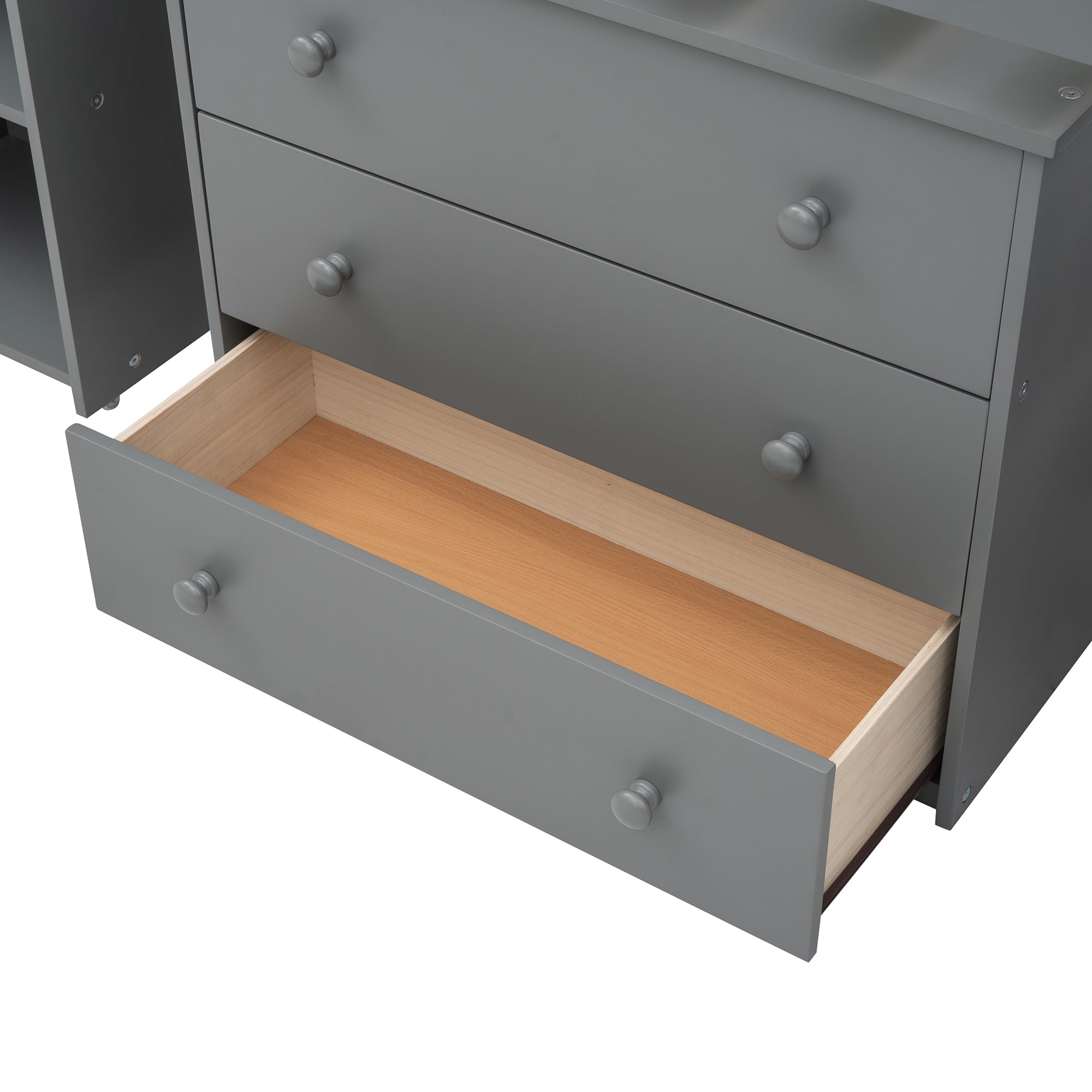 Low Study Twin Loft Bed with Cabinet and Rolling Portable Desk - Gray (OLD SKU :LP000113AAE) - Atlantic Fine Furniture Melbourne FL
