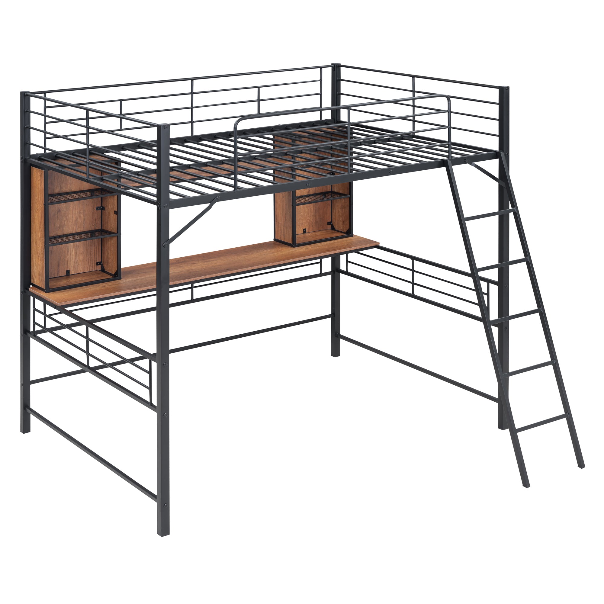 Full Size Loft Bed with Desk and Shelf , Loft Bed with Ladder,Full,Black - Atlantic Fine Furniture Melbourne FL
