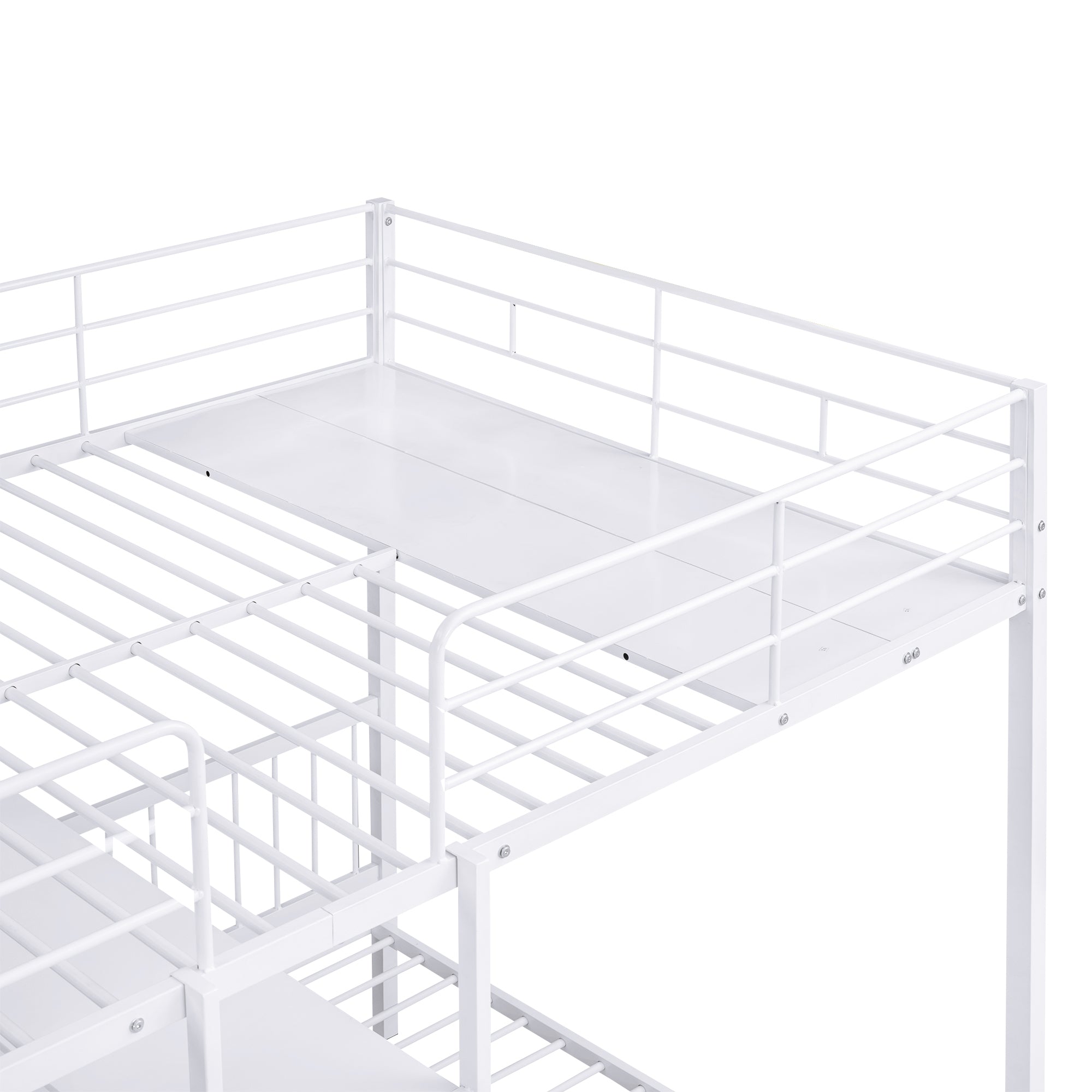 Full Over Twin Metal Bunk Bed with Built-in Desk, Shelves and Ladder, White - Atlantic Fine Furniture Melbourne FL