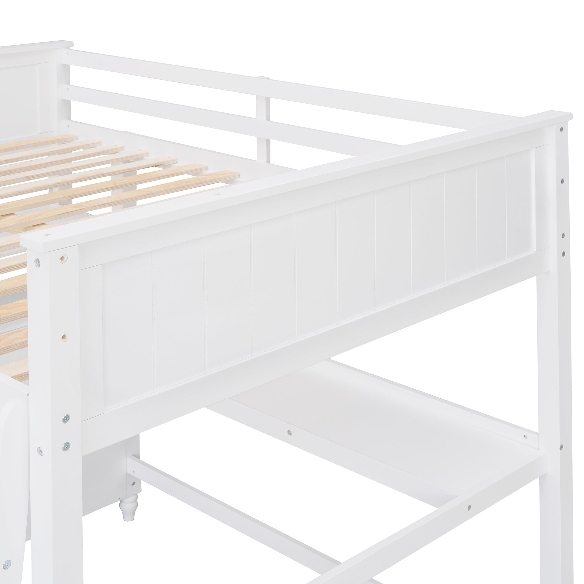 Full size Loft Bed with Drawers and Desk, Wooden Loft Bed with Shelves - White(OLD SKU:LT001529AAK) - Atlantic Fine Furniture Melbourne FL