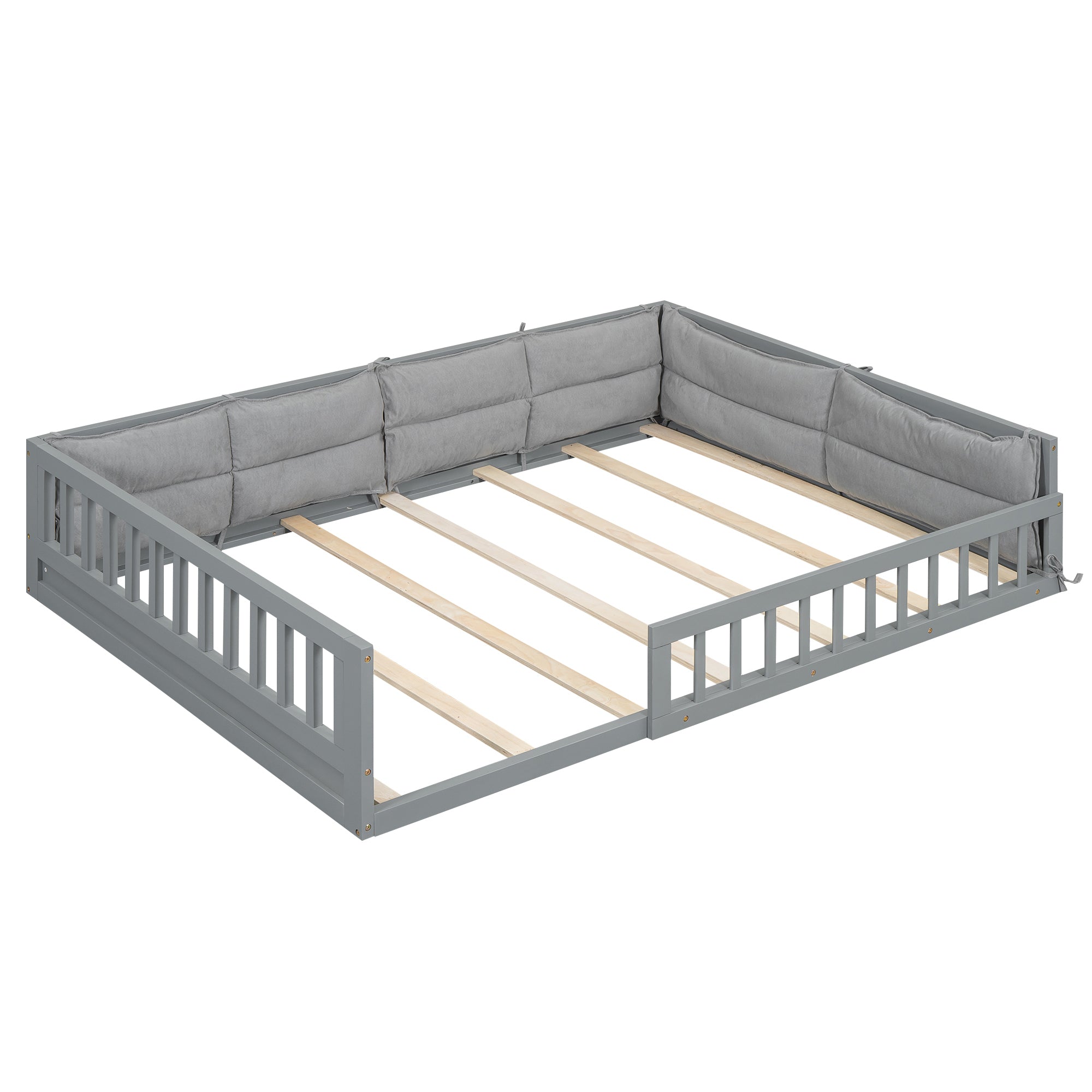 Wood Full Size Upholstered Platform Bed with Guardrail and Pillow, Gray - Atlantic Fine Furniture Melbourne FL