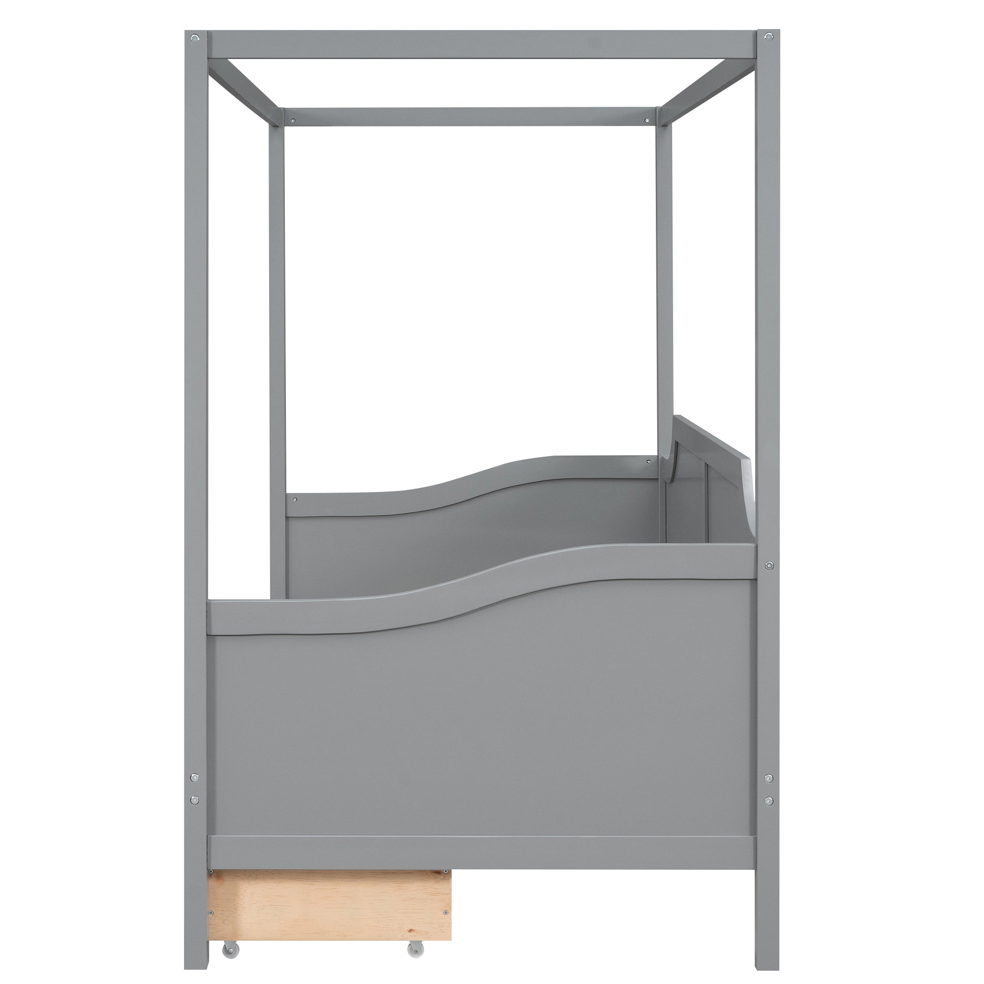 Twin Size Wooden Canopy Daybed with 3 in 1 Storage Drawers,Grey