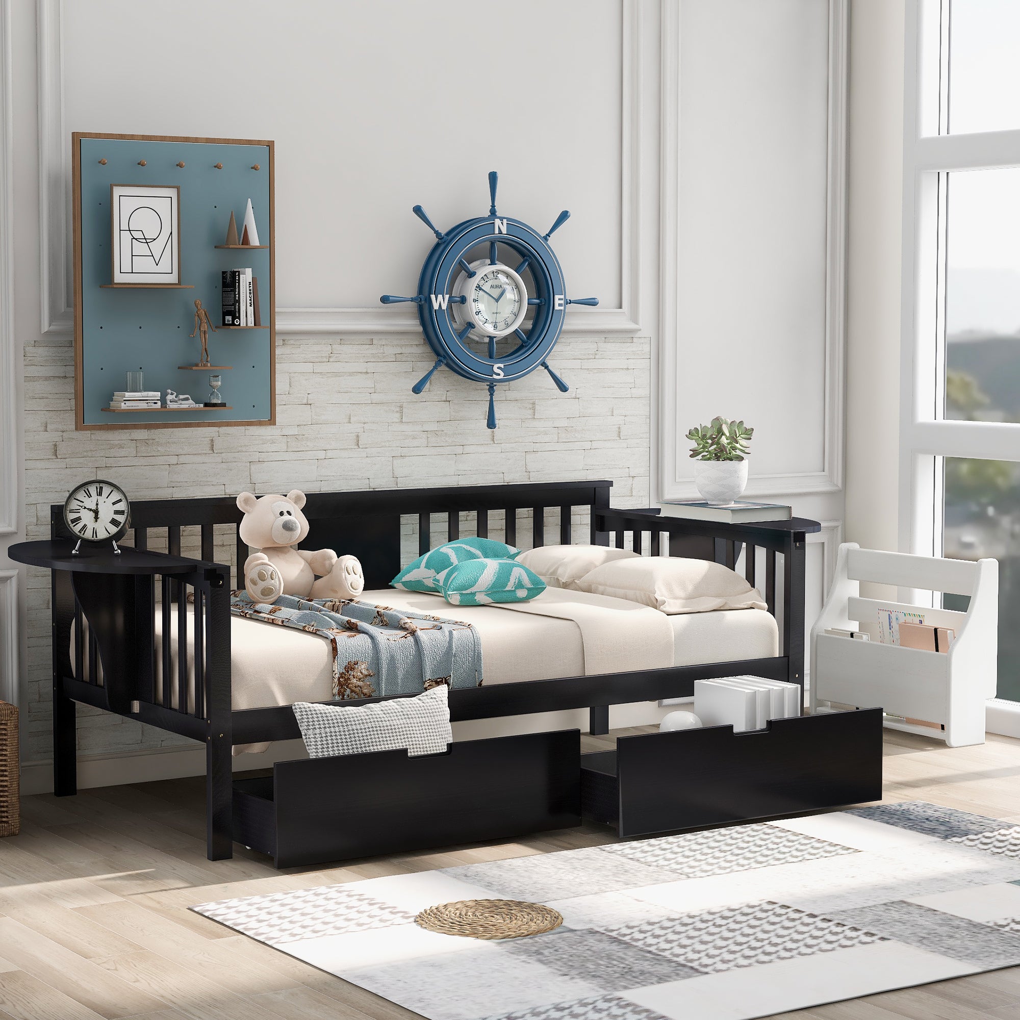 Twin size Daybed with Two Drawers, Wood Slat Support, Espresso - Atlantic Fine Furniture Melbourne FL