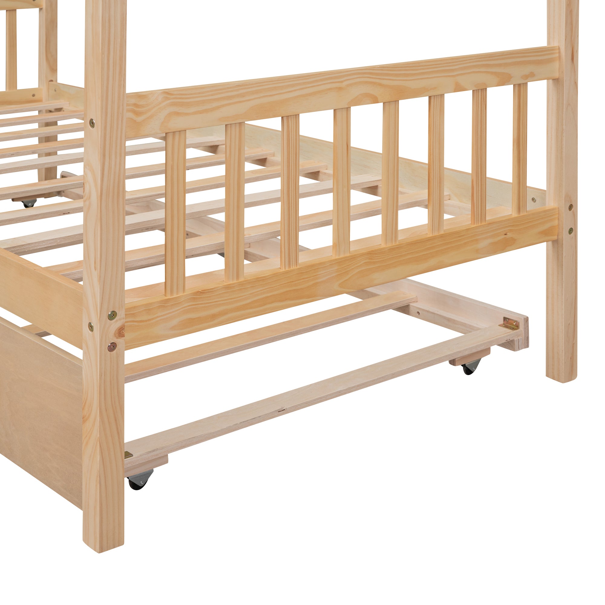 Twin Size Wooden House Bed with Twin Size Trundle, Natural - Atlantic Fine Furniture Melbourne FL