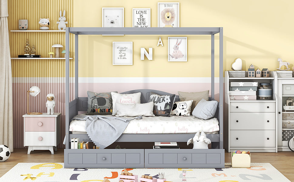 Twin Size Canopy Day Bed with 2 Drawers, Gray - Atlantic Fine Furniture Melbourne FL