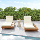 Acacia Wood Lounge Chaise Set With Headrest And Water Resistant Cushions - Beige