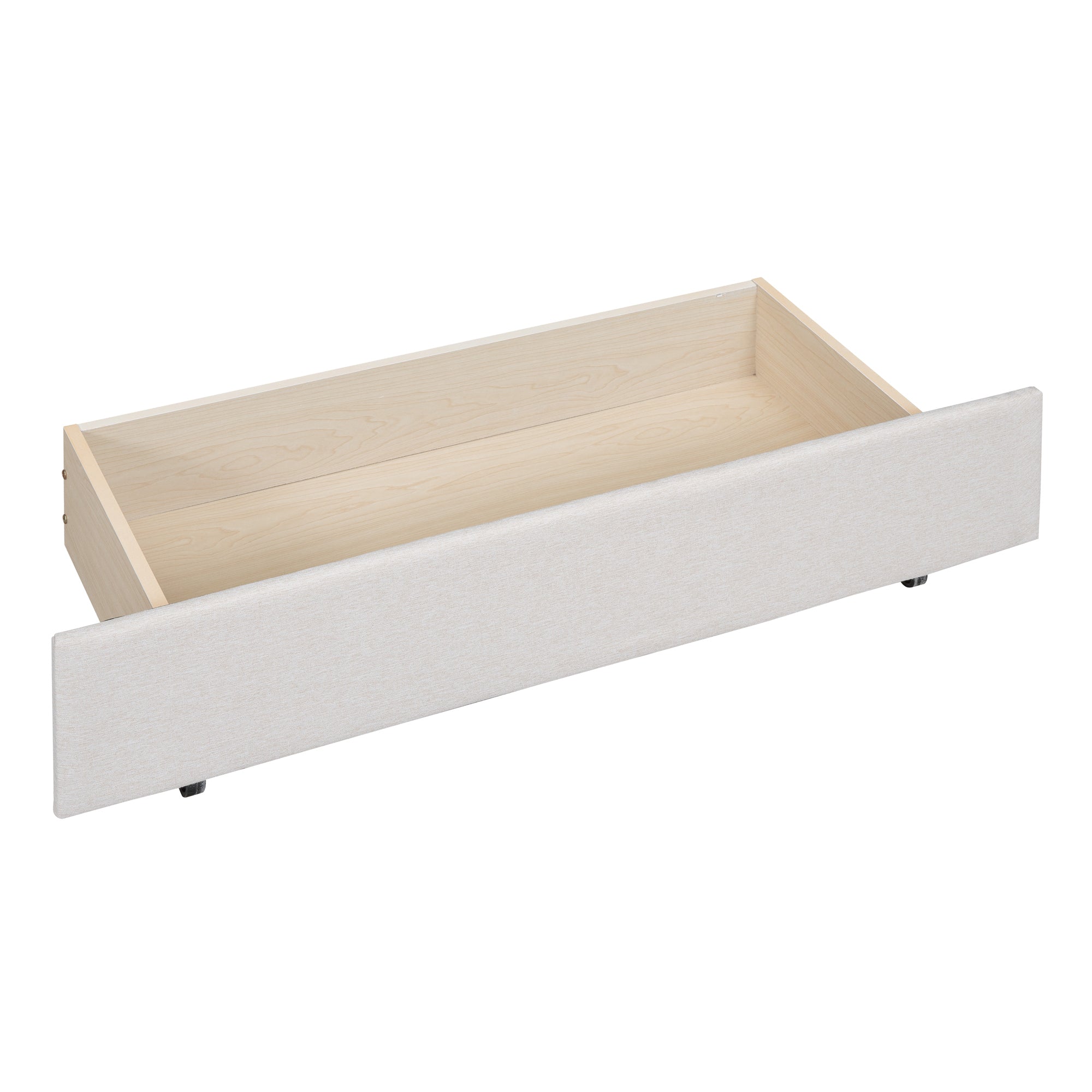 Queen Size Upholstered Platform Bed with 2 Drawers and 1 Twin XL Trundle, Classic Headboard Design, Beige - Atlantic Fine Furniture Melbourne FL