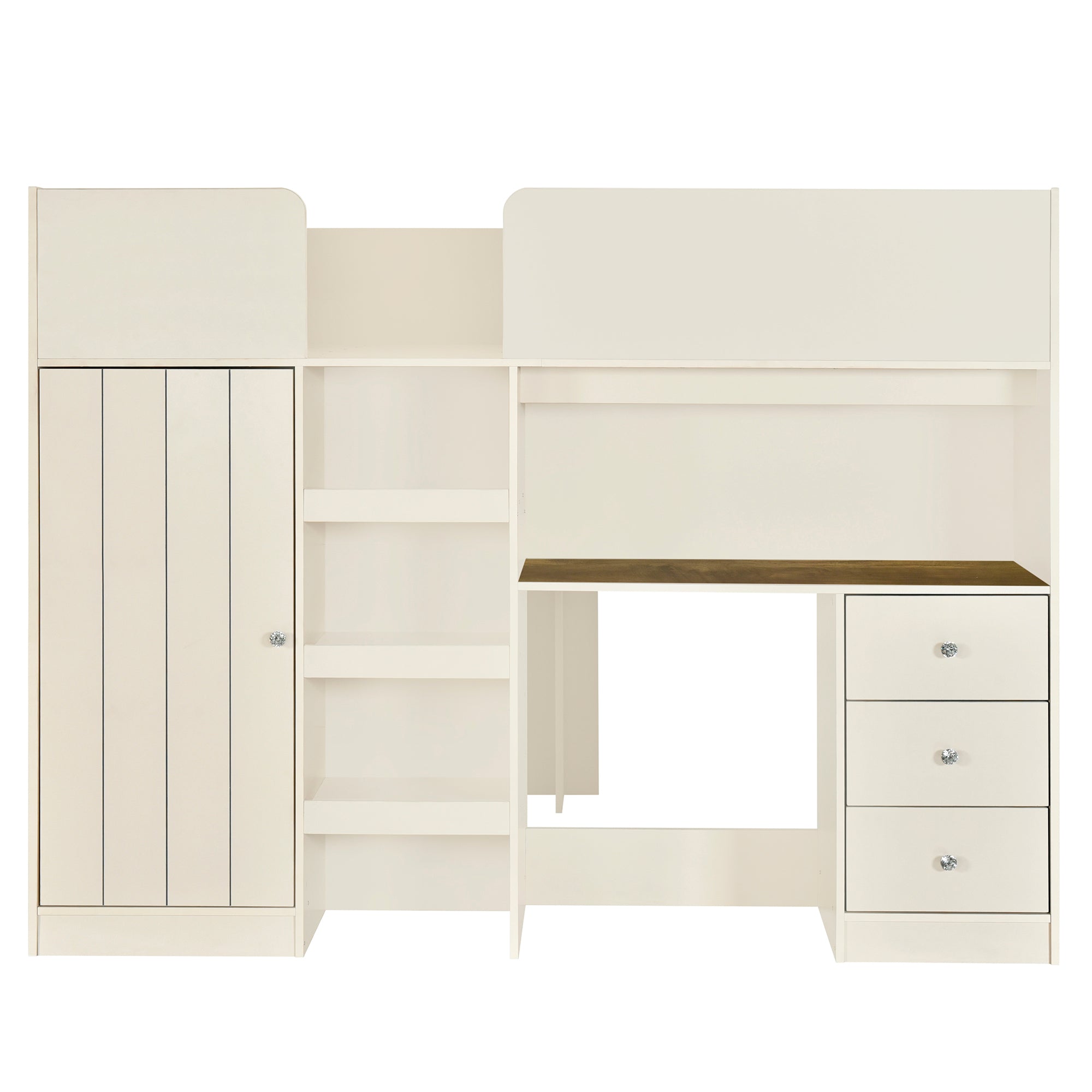 Wood Full Size Loft Bed with Built-in Wardrobe, Desk, Storage Shelves and Drawers, Beige - Atlantic Fine Furniture Melbourne FL