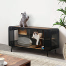 Modern Spacious Cat House With Tempered Glass And Iron Frame For Living Room - Black / Brown