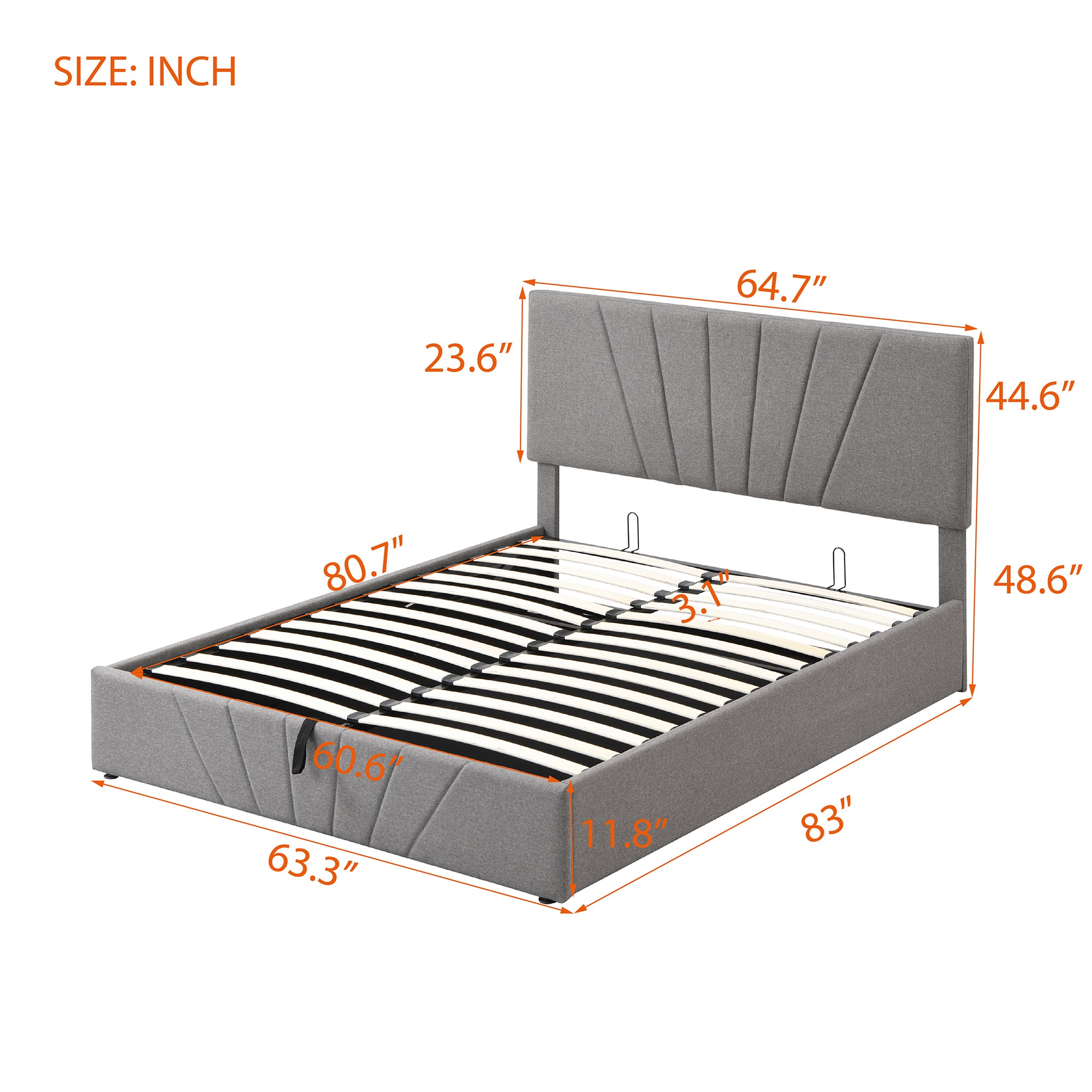 Queen size Upholstered Platform bed with a Hydraulic Storage System - Gray - Atlantic Fine Furniture Melbourne FL
