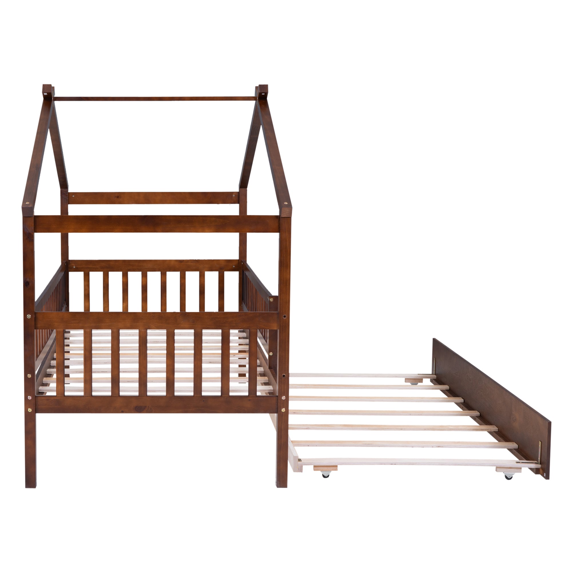 Twin Size Wooden House Bed with Twin Size Trundle, Walnut - Atlantic Fine Furniture Melbourne FL
