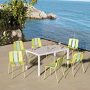 4 Piece Set Of Modern Striped Color- Blocking Single Chairs With Long Table
