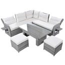 Outdoor Furniture Set Patio Rattan Furniture Set With Adjustable Table, Recliners With Extendable Side Tables And 2 Ottomans