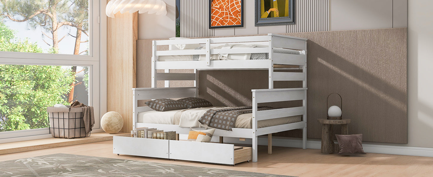 Wood Twin over Full Bunk Bed with 2 Drawers, White - Atlantic Fine Furniture Melbourne FL