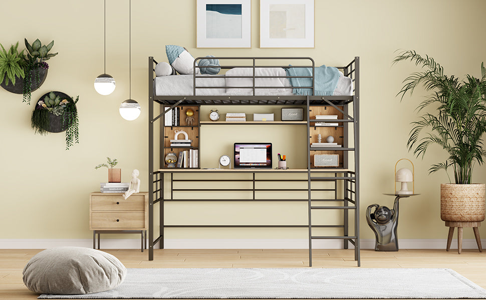 Full Size Loft Bed with Desk and Shelf , Loft Bed with Ladder,Full,Black - Atlantic Fine Furniture Melbourne FL