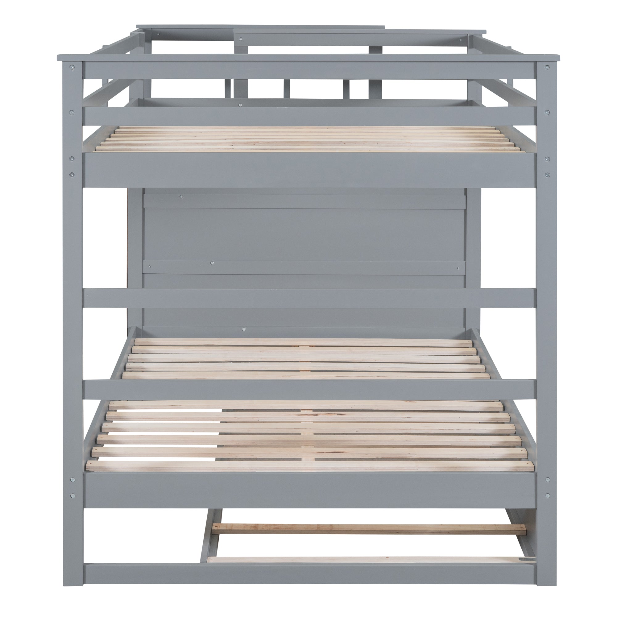 Full Over Full Bunk Bed with Twin Size Trundle and Staircase, Gray - Atlantic Fine Furniture Melbourne FL