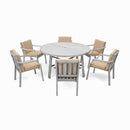 6 Person Outdoor Wooden Dining Set With Umbrella Hole And Removable Cushions For Patio - Gray
