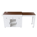 Modern Kitchen Island With Extendable Dining Table & Power Outlet - White
