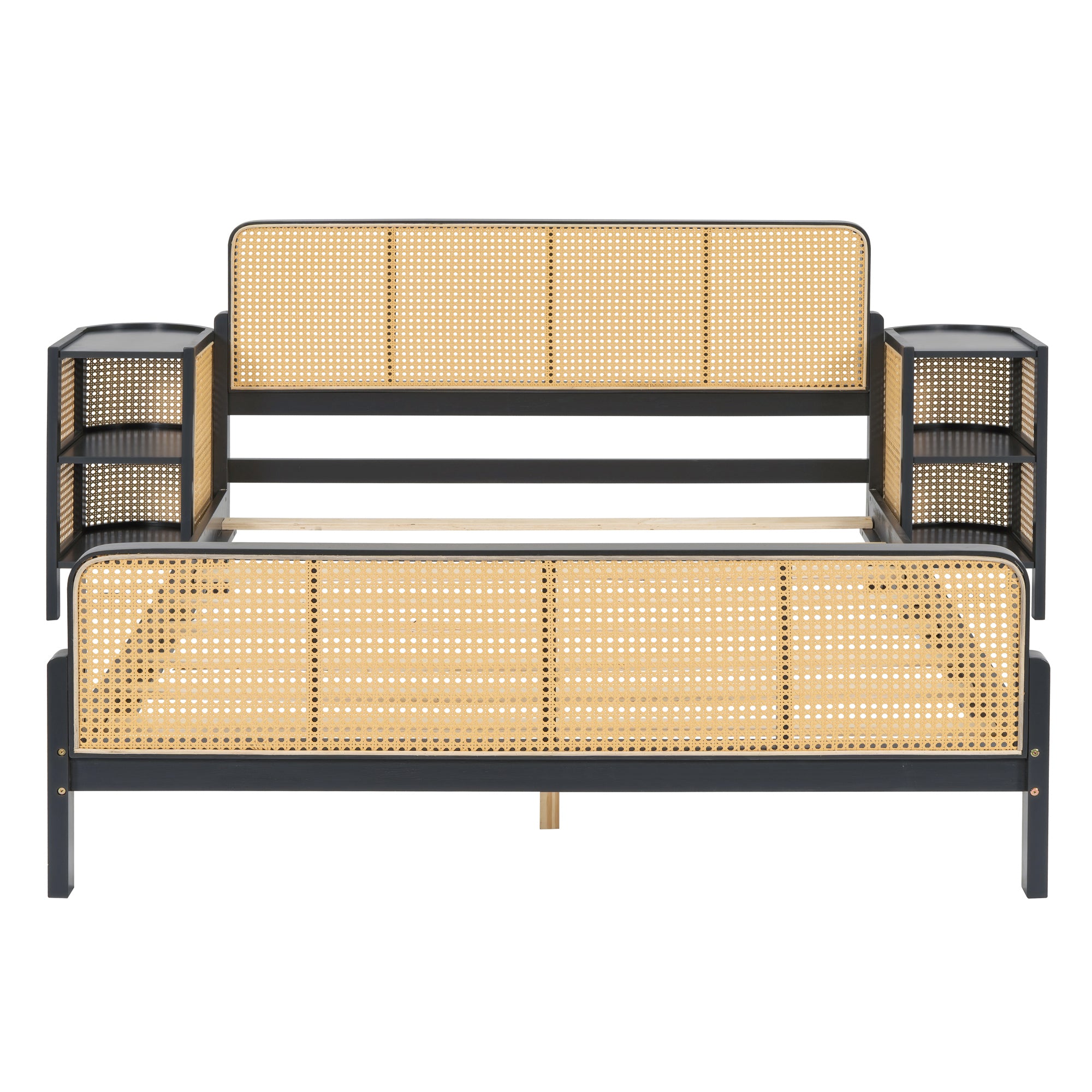 3 Pieces Rattan Platform Full Size Bed With 2 Nightstands,Espresso - Atlantic Fine Furniture Melbourne FL