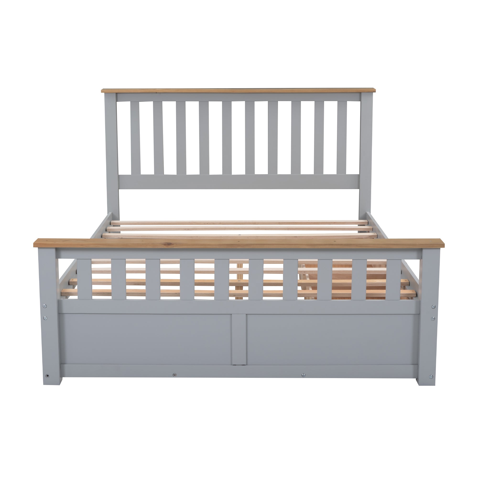 Queen Size Wood Platform Bed with Two Drawers and Wooden Slat Support,Gray+Natrual - Atlantic Fine Furniture Melbourne FL