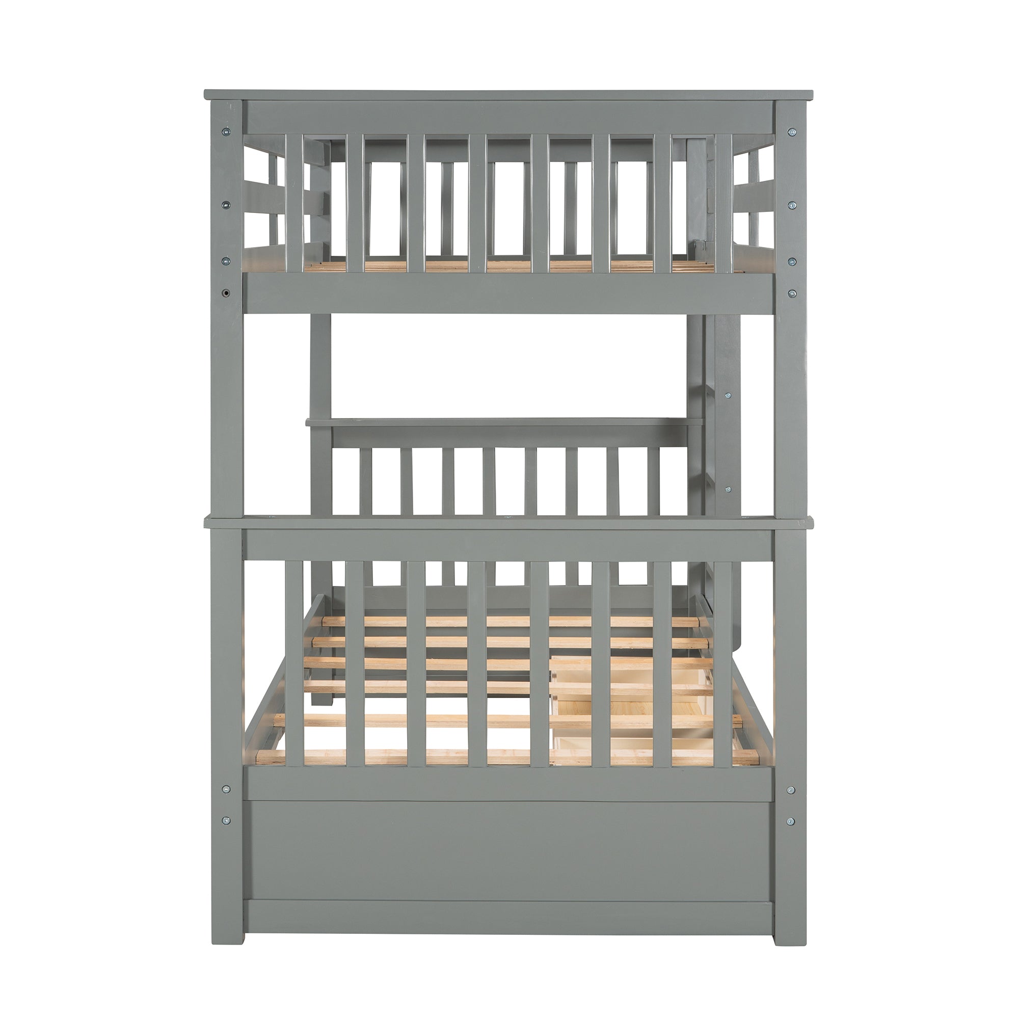 Twin-Over-Twin Bunk Bed with Ladders and Two Storage Drawers (Gray)(LT000265AAE) - Atlantic Fine Furniture Melbourne FL