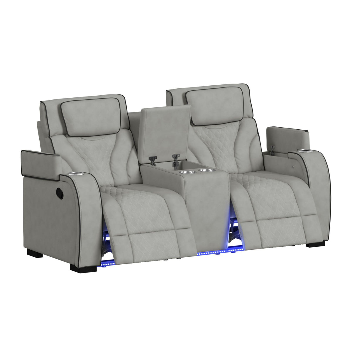 Blitz Motion Loveseat With Console, And LED in Dark Gray by Elements International, view 16
