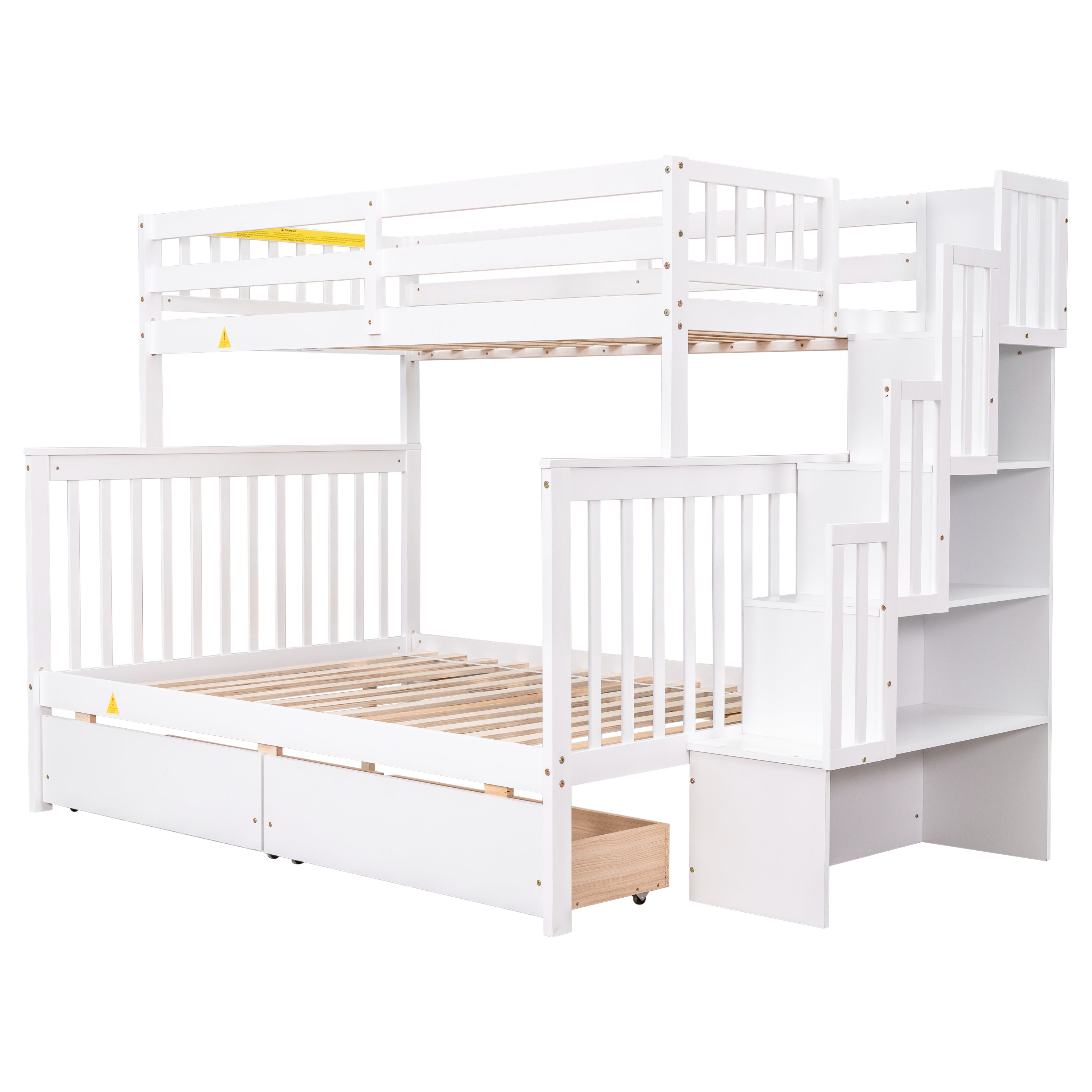Twin Over Full Bunk Bed with 2 Drawers and Staircases, Convertible into 2 Beds, the Bunk Bed with Staircase and Safety Rails for Kids, Teens, Adults, White - Atlantic Fine Furniture Melbourne FL