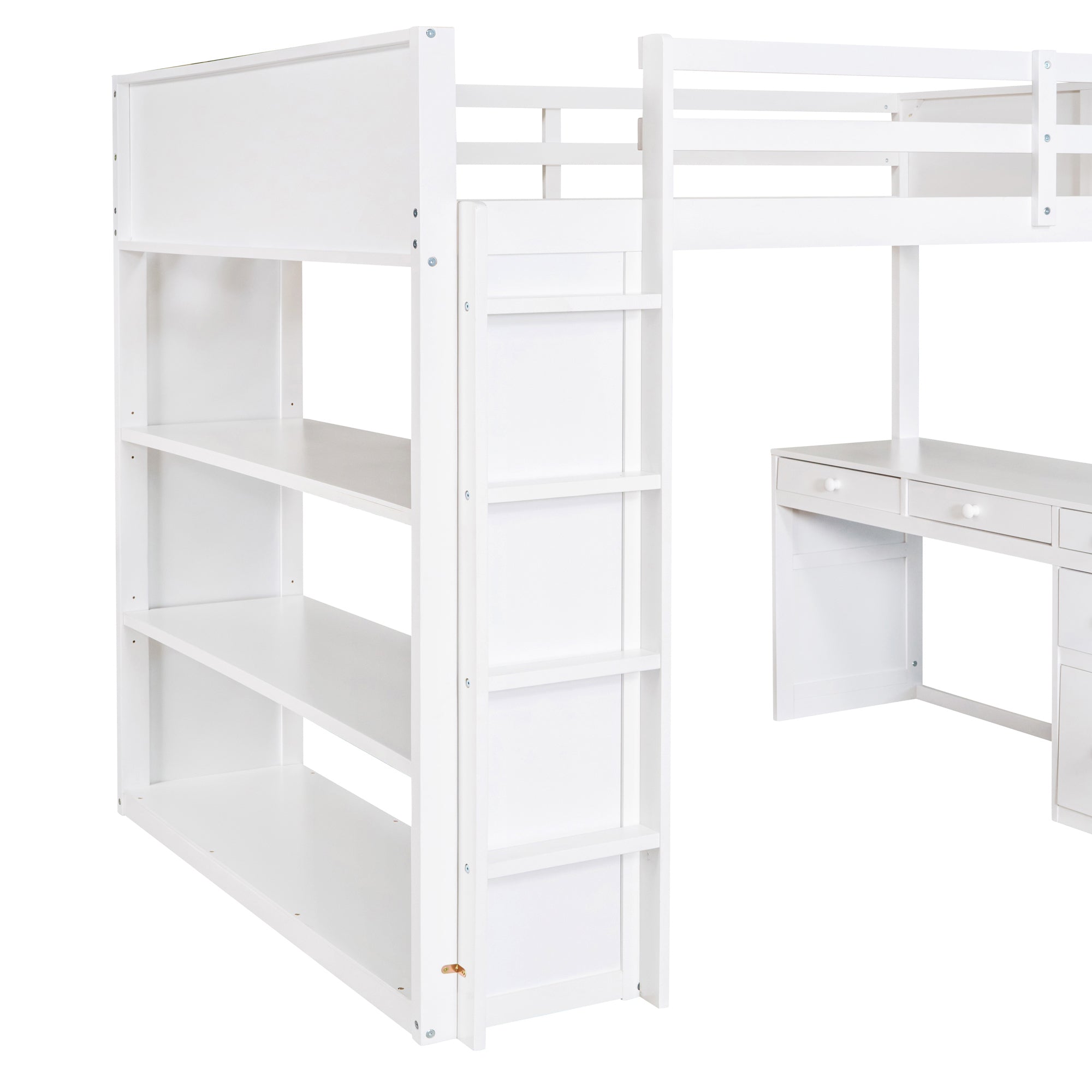 Full Size Loft Bed with Ladder, Shelves, and Desk, White - Atlantic Fine Furniture Melbourne FL