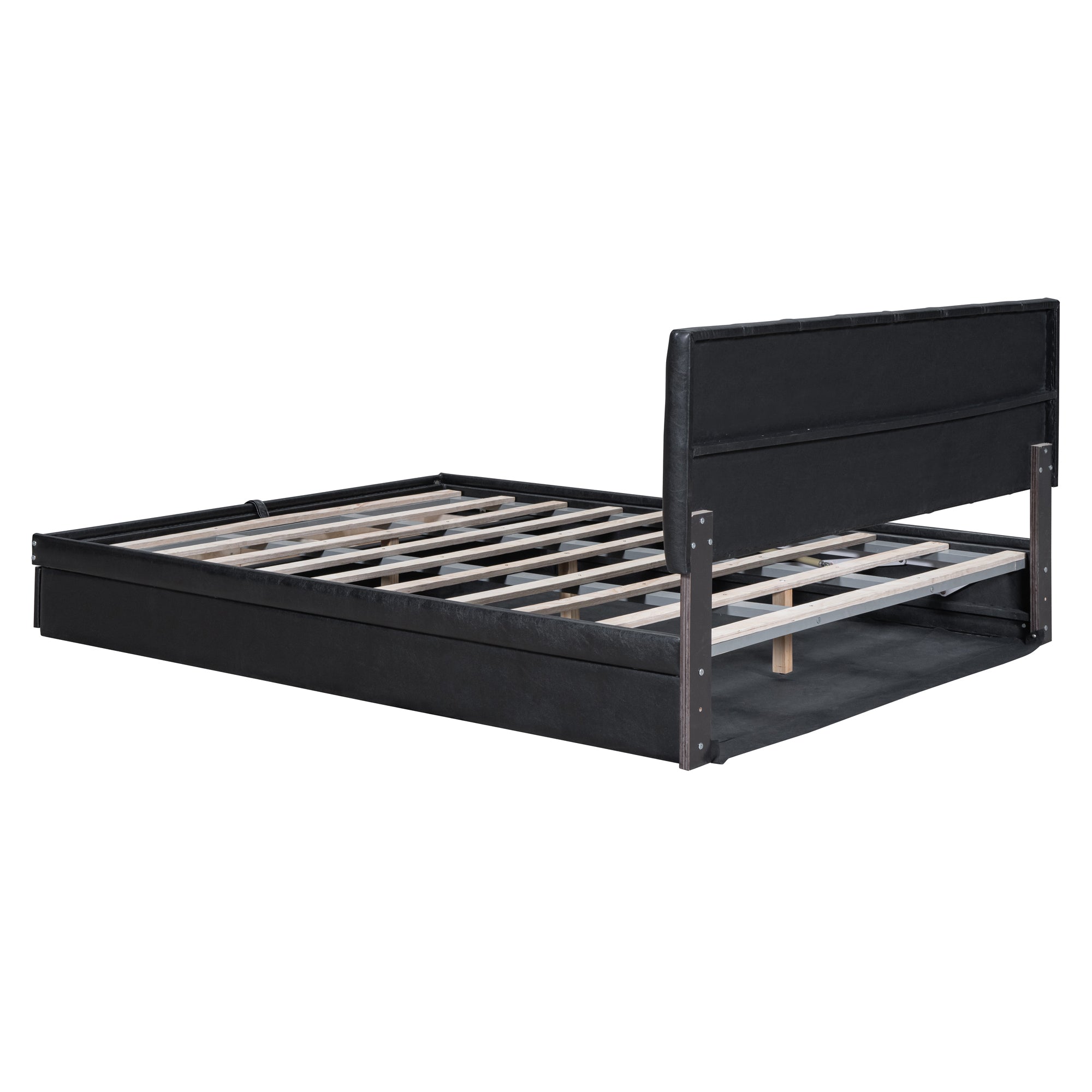 Queen Size Upholstered Bed with Hydraulic Storage System and Drawer, Black - Atlantic Fine Furniture Melbourne FL