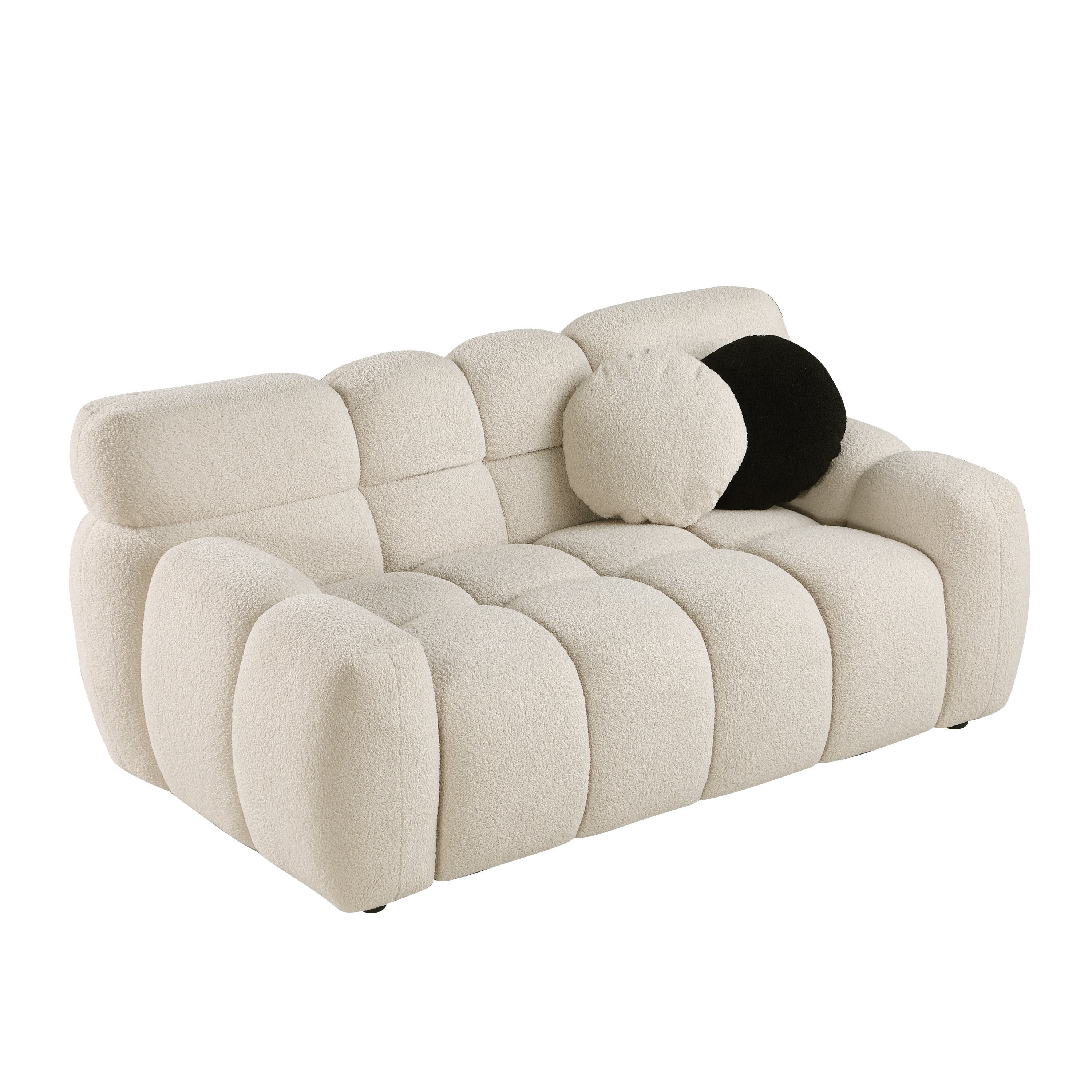 64.96 length ,35.83" deepth ,human body structure for USA people, marshmallow sofa,boucle sofa ,2 seater, BEIGE BOUCLE